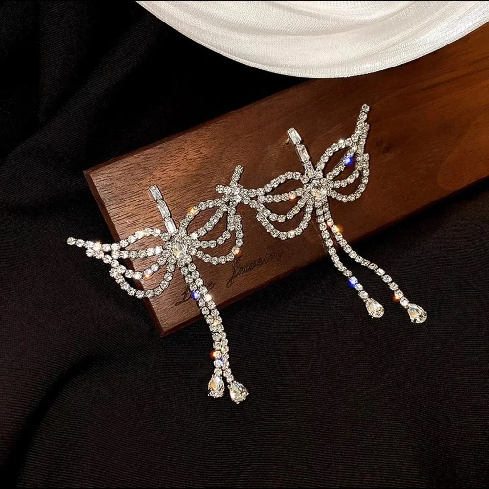 Long Butterfly Earrings with Rhinestones